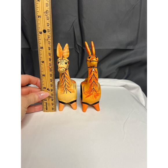 Set of 2 Colorful Hand Painted Wood Lama Napkin Rings - Picture 3 of 4